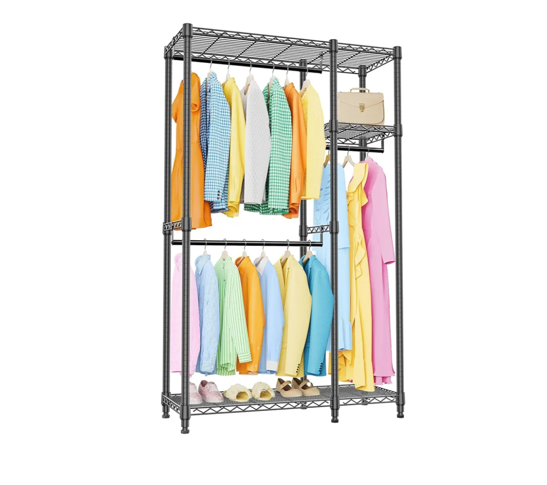 IZEUK Heavy Duty Garment Rack, Closet Organizer and Clothes Rack for Hanging Clothes with 3 Hang Rods, Freestanding Adjustable Metal Wardrobe, 15.7" D x 41.5" W x 76.5" H, Max Load 750LBS, Black