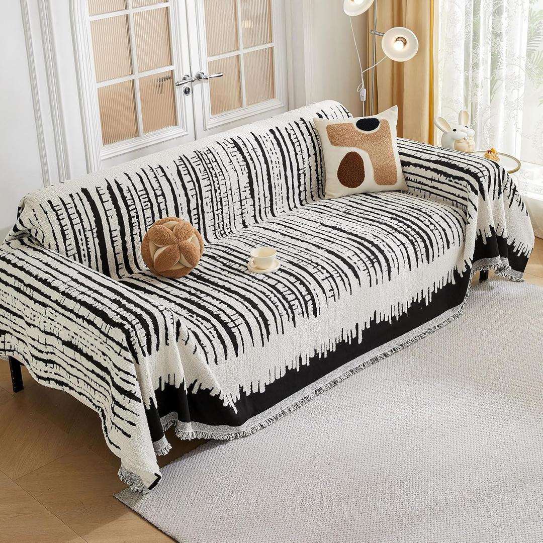 HAOMAIJIA Boho Sofa Covers Couch Covers for 3 Cushion Couch Sofa Pet Friendly Soft Thick Non Slip Couch Cover for Dogs Washable Sectional Couch Covers L Shape Furniture Protecto (XF-Black, 71"x134")