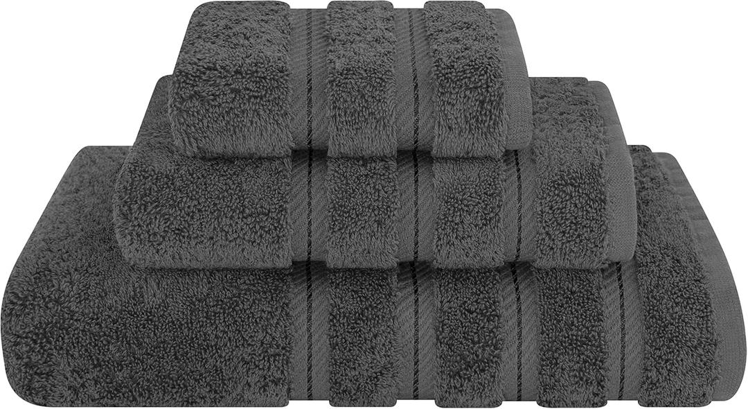 American Soft Linen Premium 3 Piece Towel Set, 1 Bath Towel 1 Hand Towel 1 Washcloth, 600 GSM 100% Cotton Turkish Towels for Bathroom, Dark Gray Towel Set (Towel Set of 3)