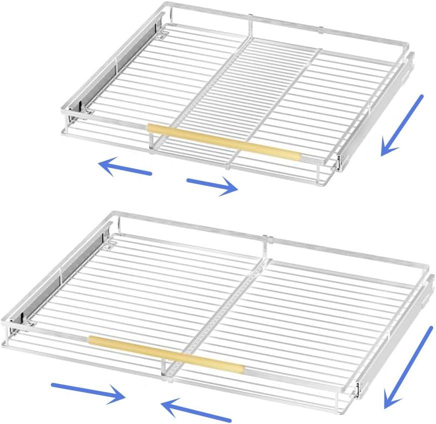 Pull Out Cabinet Organizer 2Pack, Heavy Duty Slide Out Pantry Shelves, Sliding Drawer Pantry Shelf for Kitchen, Living Room, Home, 14.16''-24.16''W x 17.3''D