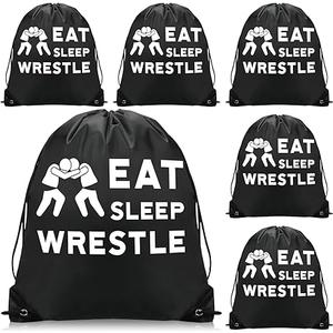 Chunful 6 Pieces Wrestling Sport Pack Cinch Sack Eat Sleep Wrestle Drawstring Backpack Wrestling Bag for Women Men Teens Wrestle Fans Sport Gym