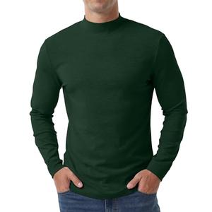 Askdeer Men's T-Shirts Cotton Mock Turtleneck Long Sleeve Shirts Lightweight Thermal Pullover Sweaters Dark Green Size Large