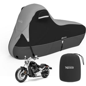 YSPACE 600D Heavy Duty Motorcycle Cover, All Season Waterproof, Sun Windproof Protection, Universal Fit for 96" XXL Vehicle Cover, Night Reflective Strips, Black/Gray