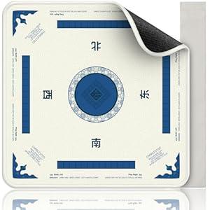 [BLACK] Mahjong Mat for Table 31.5 Inch Extra Large Neoprene Non Slip Noise Reduction Foldable Mahjong Mats with Rules Beginner Friendly Mahjong Table Mat for American Mahjong Card Poker Board Games (White)