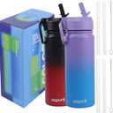 Water Bottle, 16 oz Water Bottles with Straw and Stickers, Stainless Steel Vacuum Double Wall Insulated cup,Water Bottle for School, Gifts for Girls (16OZ BLACK RED+16OZ PURPLR BLUE)