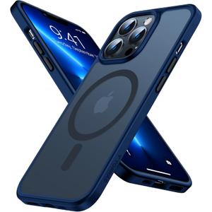 TORRAS Stronger Magnetic for iPhone 14 Pro Case, 12 FT Military Grade Drop Tested, Compatible with MagSafe, Slim Protective Matte Silicone for iPhone 14 Pro Phone Case, Translucent Navy Blue