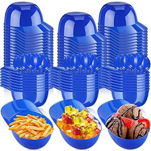 Nuogo Plastic Baseball Hat Ice Cream Bowls Set of 100 with Spoons, 18.0 oz, Blue, Classic, Disposable