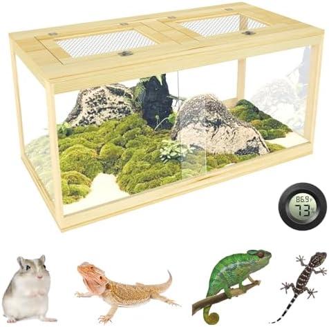 67 Gallon Reptile Tank - 40" Lockable Sliding Door Bearded Dragon & Snake Tank with Metal Mesh Roof, Front Opening Terrarium for Lizards, Leopard Gecko (Wood, 40" x 20" x 20")