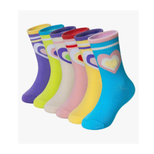 Eyean Girls Socks Little Kids Crew Cotton Youth Breathable Cute Dress Socks 6 Pairs Medium