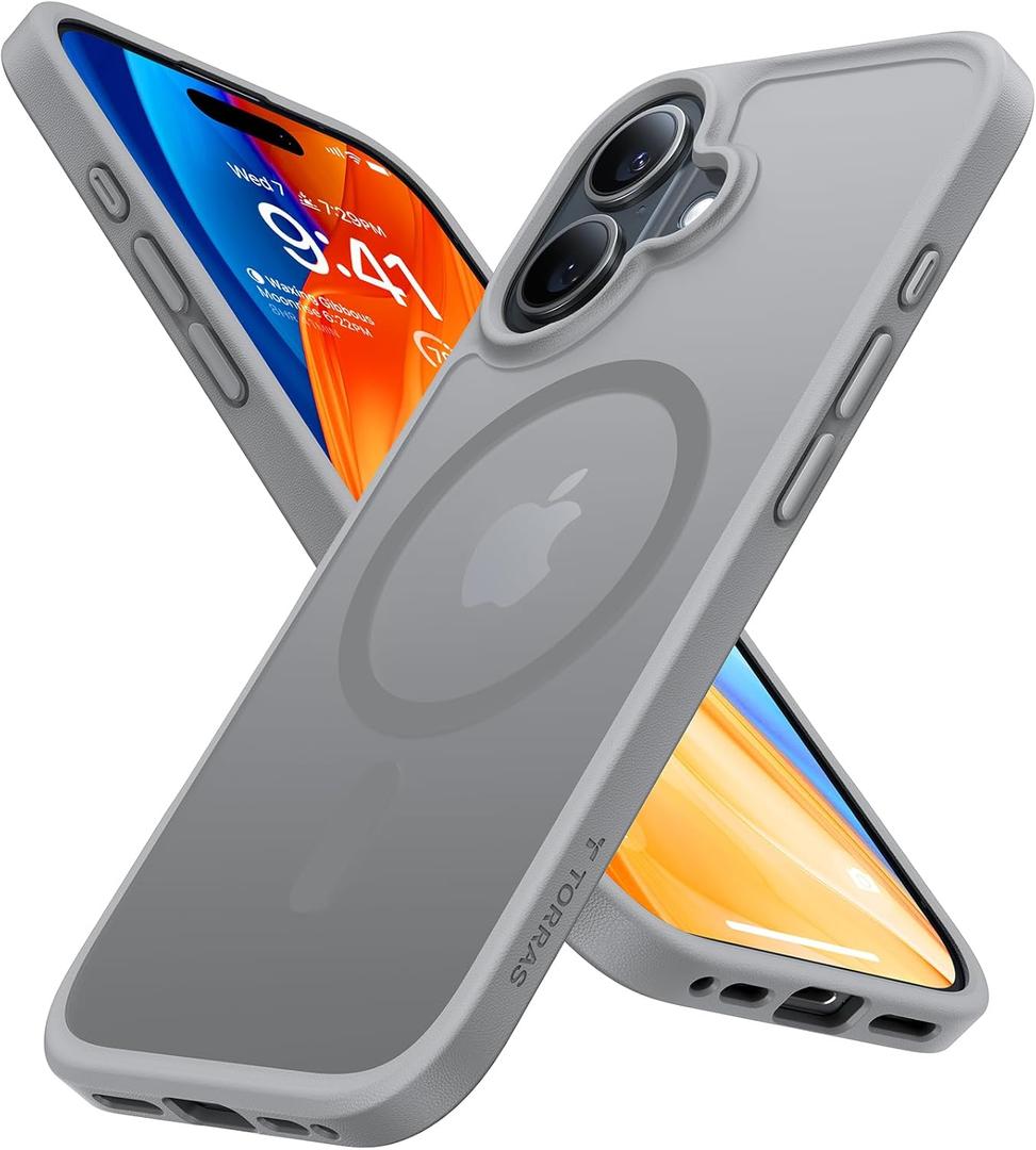 TORRAS Magnetic Shockproof for iPhone 16 Case, Fit for MagSafe, 4X Military Grade Drop Protection Anti Scratch Protective Hard Back Plastic Slim Phone Case for iPhone 16 6.1 inch, Natural Titanium Grey