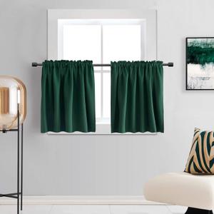 DONREN Short Curtains 38 Inches Long Tier Curtains for Bathroom - Set 2 Panels Light Blocking Room Darkening Camper Curtains for Small Windows Kitchen 34x38 Inch Length Hunter Green