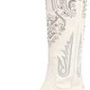 Western Cowboy Boots for Women Embroidered Rhinestones Knee High Cowgirl Boots Pointed Toe Chunky Heel Fashion Retro Classic Tall Boot, 6.5