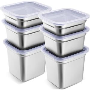 6 Sets 1/6 Size Stainless Steel Hotel Pans with Clear Lids Commercial Food Storage Containers 2.5 Inch 4 Inch 6 Inch Deep Leak Proof Meal Restaurant Containers Food Pan for Kitchen