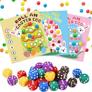 2 x Soulchen 30 Sets Easter Egg Dice Games, Roll The Egg Game with Dices, Easter Roll The Dice Game for Family Spring Party Activity Supplies