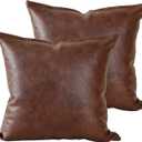 PANOD Set of 2 Faux Leather Throw Pillow Covers 20 x 20 Dark Brown,Modern Luxury Boho Decorative Pillow Covers Cushion Cases for Farmhouse Sofa Couch Livingroom Bed