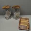 2 PCS 1 Gallon Drink dispenser, Glass Beverage Dispenser With Wood Stand, Large Water Drink Dispensers for Parties With Stainless Steel Spigot, Ideal for Lemonade,Juice, Tea, and Party Drinks