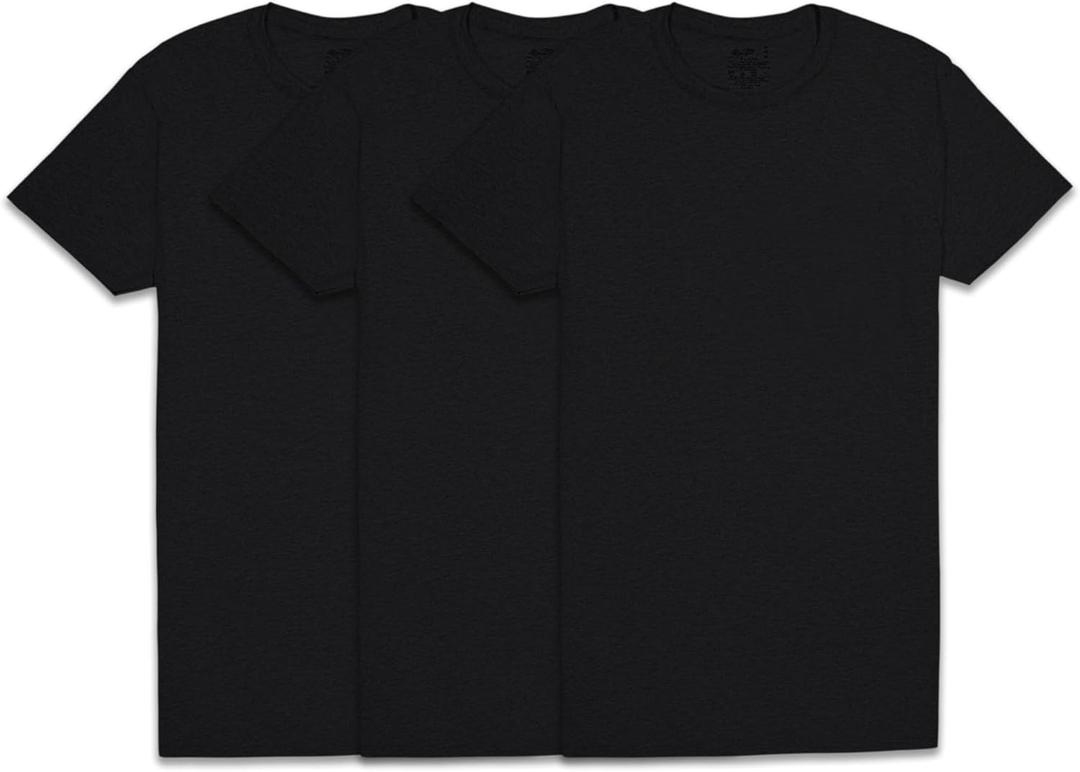 Fruit of The Loom Men's Crew Tee Undershirts, Moisture Wicking & Tag Free, Also Available in Big & Tall (X-Large, Black - 3 Pack)