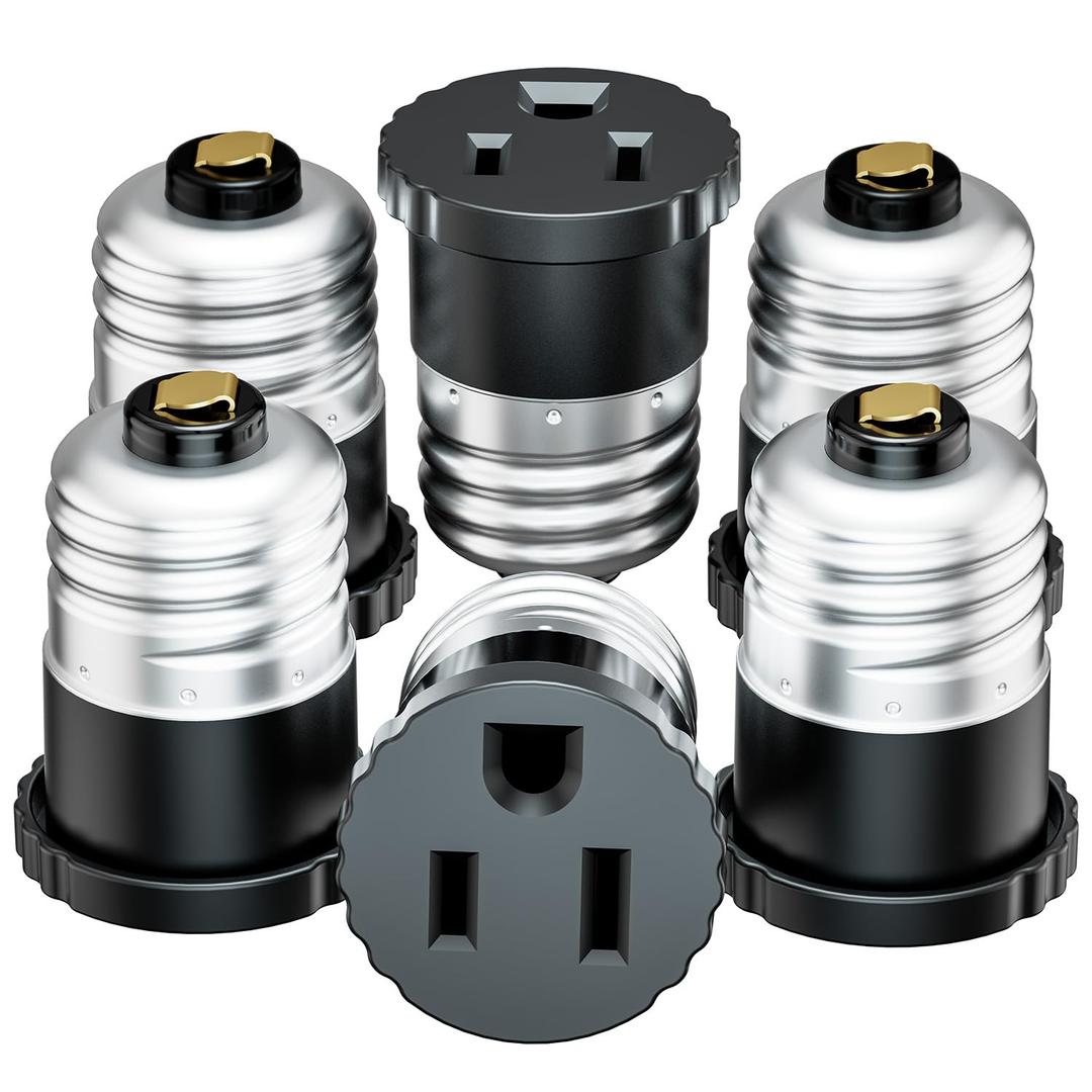 6 Pack, Light Socket to Plug Adapter, Light Bulb Socket Convert to Outlet Adapter (Black).