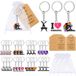 Quelay 24 Pcs Gymnastics Party Favors Gymnastics Keychains Gymnast Gifts Gymnast Theme Birthday Party Supplies with Organza Bag and Thank You Kraft Tag for Backpack Handbag Decoration