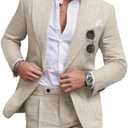 Diaryan Linen Men Suit Set Casual Tuxedo 2 Piece Regular Fit Blazer One Button Solid Jacket and Pants for Prom Wedding Party 2XL