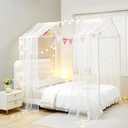 Mengersi House Bed Canopy Bed Curtains with Lights,Montessori Floor Bed Canopy for Girls Boys,Four Poster Bed Curtains House Bed Decoration (Twin/Twin XL, White)