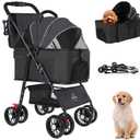 3 in 1 Pet Dog Stroller for Dogs 10-50 lbs, Foldable Cat-Strollers for 2-Cats with Removable Carrier, Pet-Strollers for Cats with Storage Bag, Small Puppy-Stroller, Dog-Cart (Black)