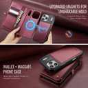 Defencase for iPhone 17 Pro Max Magnetic Wallet Case Compatible with Magsafe with RFID Blocking Zipper & Card Holder for Women Men PU Leather Strap Detachable Case for iPhone 17 Pro Max 6.9", Wine Red