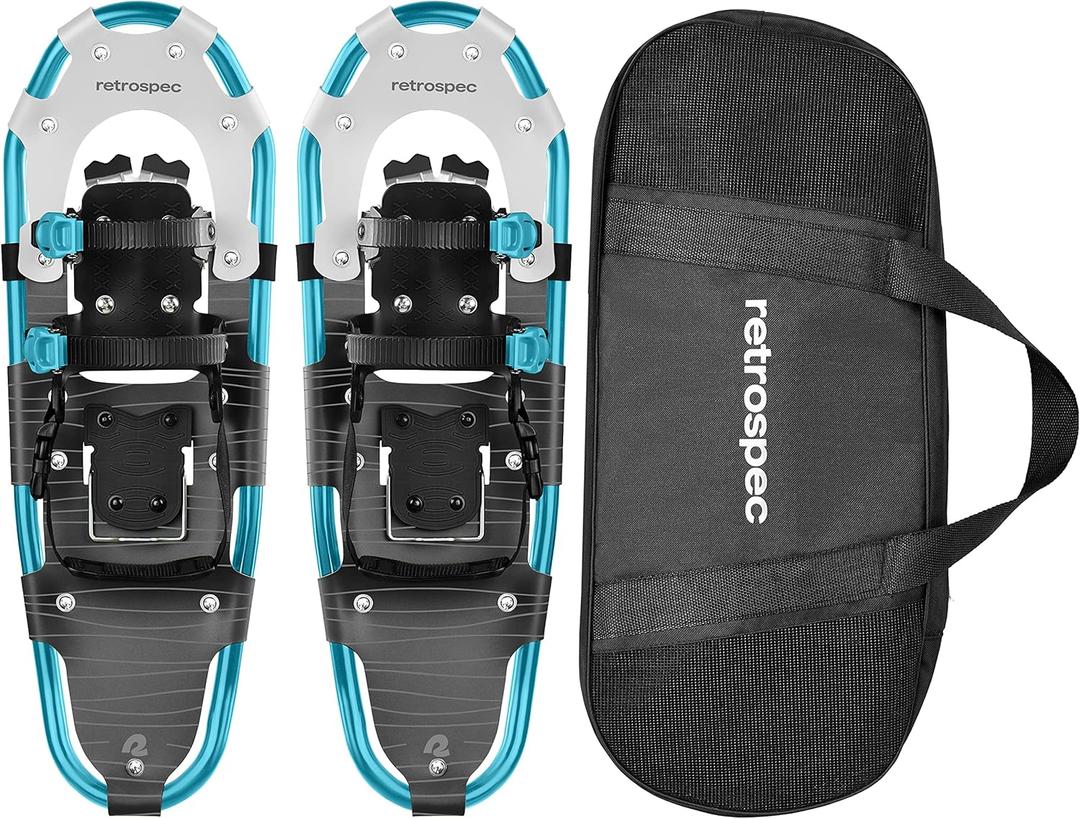 Retrospec Drifter Snowshoes for Women & Men - Lightweight Aluminum Frame Snow Shoes with Double Ratchet Binding System, Heel Lifts & Carry Bag for All Terrain Hiking & Winter Sports (30", Ice Cap)
