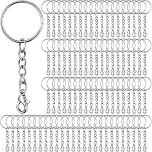 Sasylvia 200 Pcs Keychain Rings with Chain Key Chain Making Kit Include Split Keyring Open Jump Rings Lobster Clasp for Crafts Jewelry Making Supplies Silver