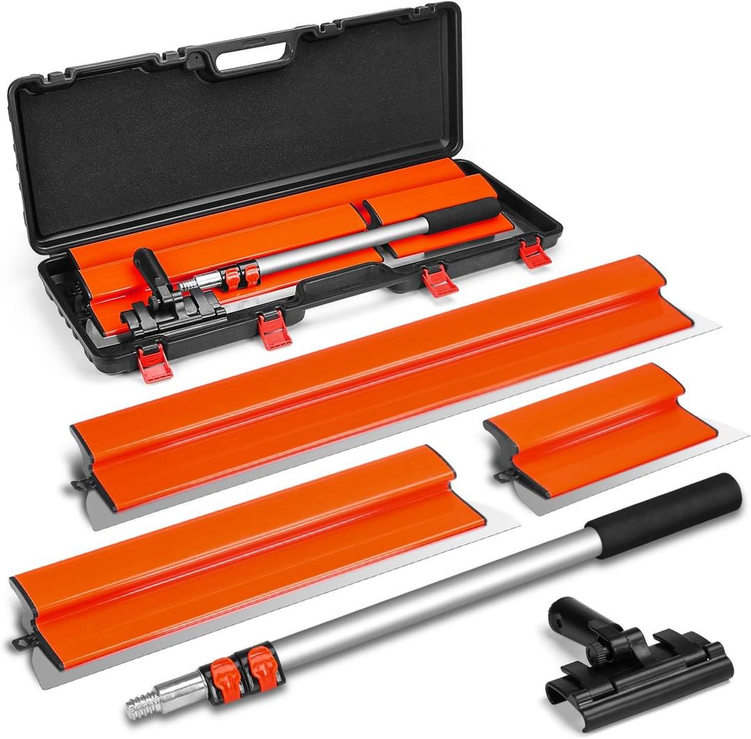Drywall Skimming Blade Set, 12"+22"+32" Blades + Adjustable 24"-55" Aluminum Handle, Stainless Steel Construction Knife Drywall Smoothing Knockdown Knife on Walls, and Plaster Surfaces