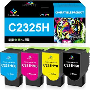 LeciRoba C231HK0 C231HC0 C231HM0 C231HY0 Toner Compatible Cartridge for Lexmark C2325 C2325dw MC2325adw C2535 C2535dw MC2535adwe C2425 C2425dw MC2425adw C2640 MC2640adwe Printer (4-Pack)