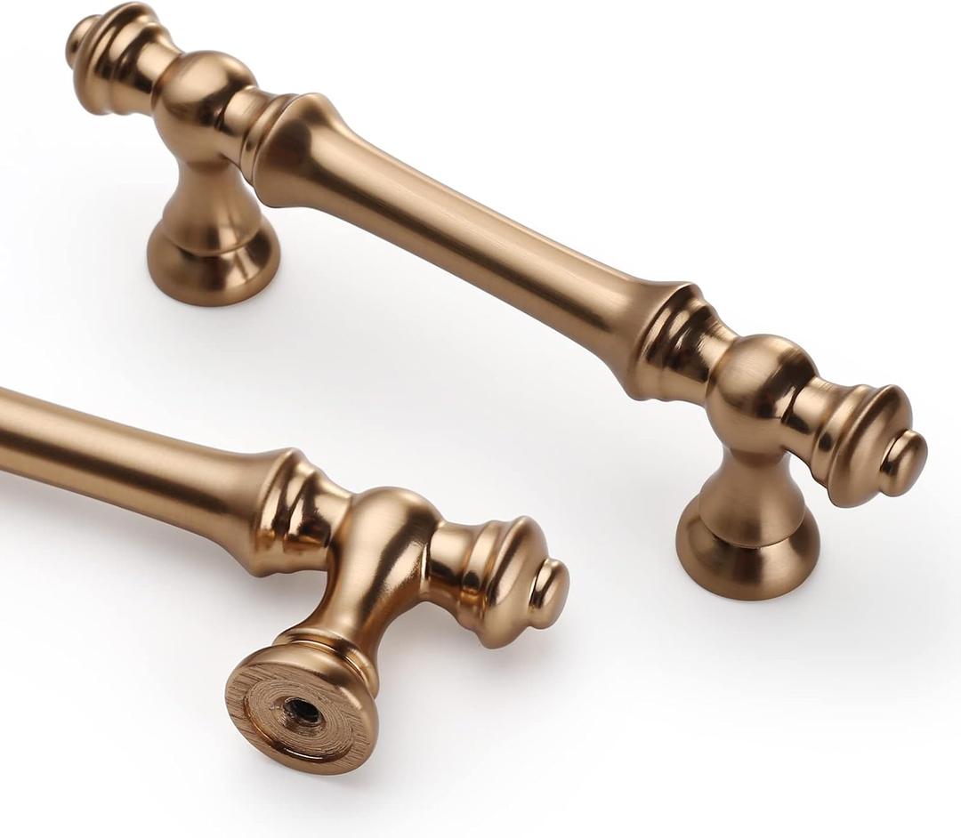 Asidrama 6 Pack 3 Inch(76mm) Champagne Bronze Kitchen Cabinet Handles,Brushed Brass Cabinet Pulls Kitchen Cabinet Hardware for Cupboard Gold Drawer Pulls