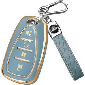 FT FUNTOR for Chevrolet Key Fob Cover,4 Buttons TPU Key Cover with Golden Edge,Compatible with Chevrolet Equinox Bolt Sonic Trax Blazer Trailblazer Cruze Traverse Volt with Keychain (A-Blue)