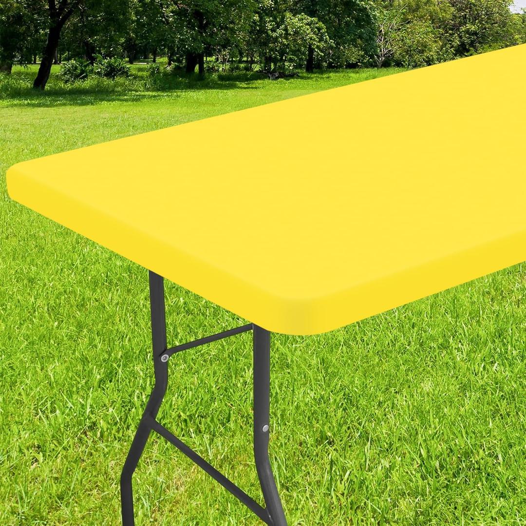 Smiry Rectangle Tablecloth, Elastic Fitted Flannel Backed Vinyl Tablecloths for 4ft Folding Tables, Waterproof Wipeable Table Covers for Indoor, Outdoor, Picnic and Camping (Yellow, 30"x48")