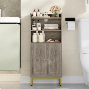 Hzuaneri Bathroom Storage Cabinet, Small Floor Cabinet with 2 Door and Shelves, Toilet Paper Cabinets, Bathroom Organizer with Adjustable Shelf, for Small Spaces Greige 7.1" D x 14.6" W x 32.7" H