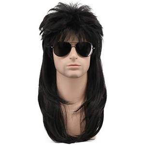 Amazon.com: karlery Men Women Long Wavy Black Mullet Wig 70s 80s Punk Rocker Wig for Halloween Costume Cosplay Party : Clothing, Shoes & Jewelry