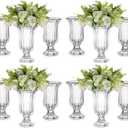 Glasseam Ribbed Glass Vase for Flowers, 7.5in Tall Vases for Centerpieces, Modern Crystal Clear Vase Set of 12, Decorative Flower Vases for Decor, Fluted Footed Urn for Wedding Dining Table Decoration (Large)