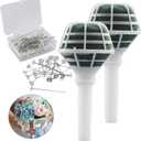 Arlai 2pcs 7.1" Bridal Bouquet Stand Wedding Bridal Bouquet Holder Foam Flower Handles (Green+White), with 50pcs Bouquet Pin Brooch Flower Pin Teardrop Pearl Head Pin for Bride Artificial Flower