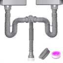 Double-Sink Drain Kit, Adjustable Double-Sink Drain Assembly, Flexible 1-1/2 & 1-1/4 inch P Trap Sink Drain