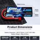 Zeee 7.4V Lipo Battery 2S 50C 5200mAh Lipos Hard Case with T Connector for RC Car Trucks 1/8 1/10 RC Vehicles(2 Packs)