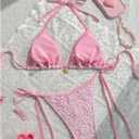 GORGLITTER Women's Flower Triangle Halter Bikini Set High Waisted String Swimsuit Summer Bathing Suit 2 Piece Swim Wear Pink Medium (Pink, M)