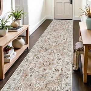 Washable Hallway Runner Rug 3x12: Non Slip Runner Rugs with Rubber Backing Soft Kitchen Rug Farmhouse Distressed Carpet Runner for Living Room Bedroom Bathroom (Beige, 3X12)
