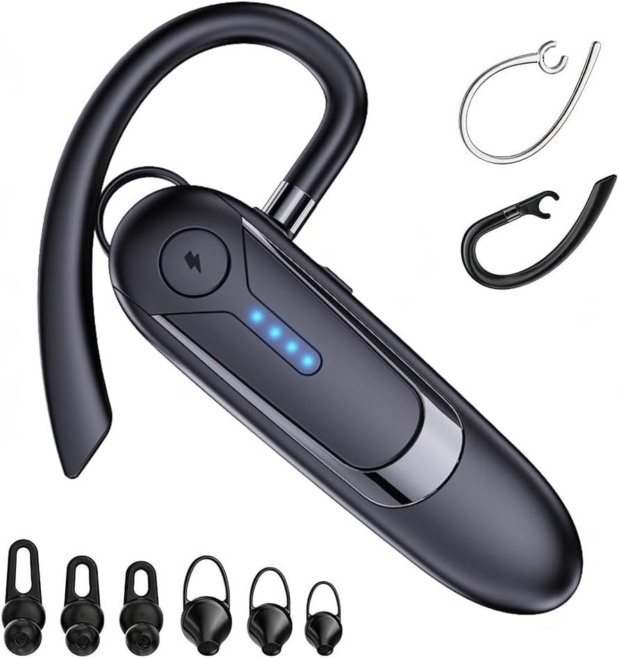 Bluetooth Headset, Single-Ear Wireless Earpiece with ENC Noise Canceling Mic, 30Hrs Call Time Handsfree Wireless Earbuds, 200 Hrs Standby Time Headphones for iOS Android/Office/Drivin