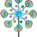 Metal Wind Spinner Outdoor, Kinetic Pinwheel Wind Sculpture with Stake, Small Garden Windmill for Patio Yard Lawn Art Decor (1pcs-Blue Green)