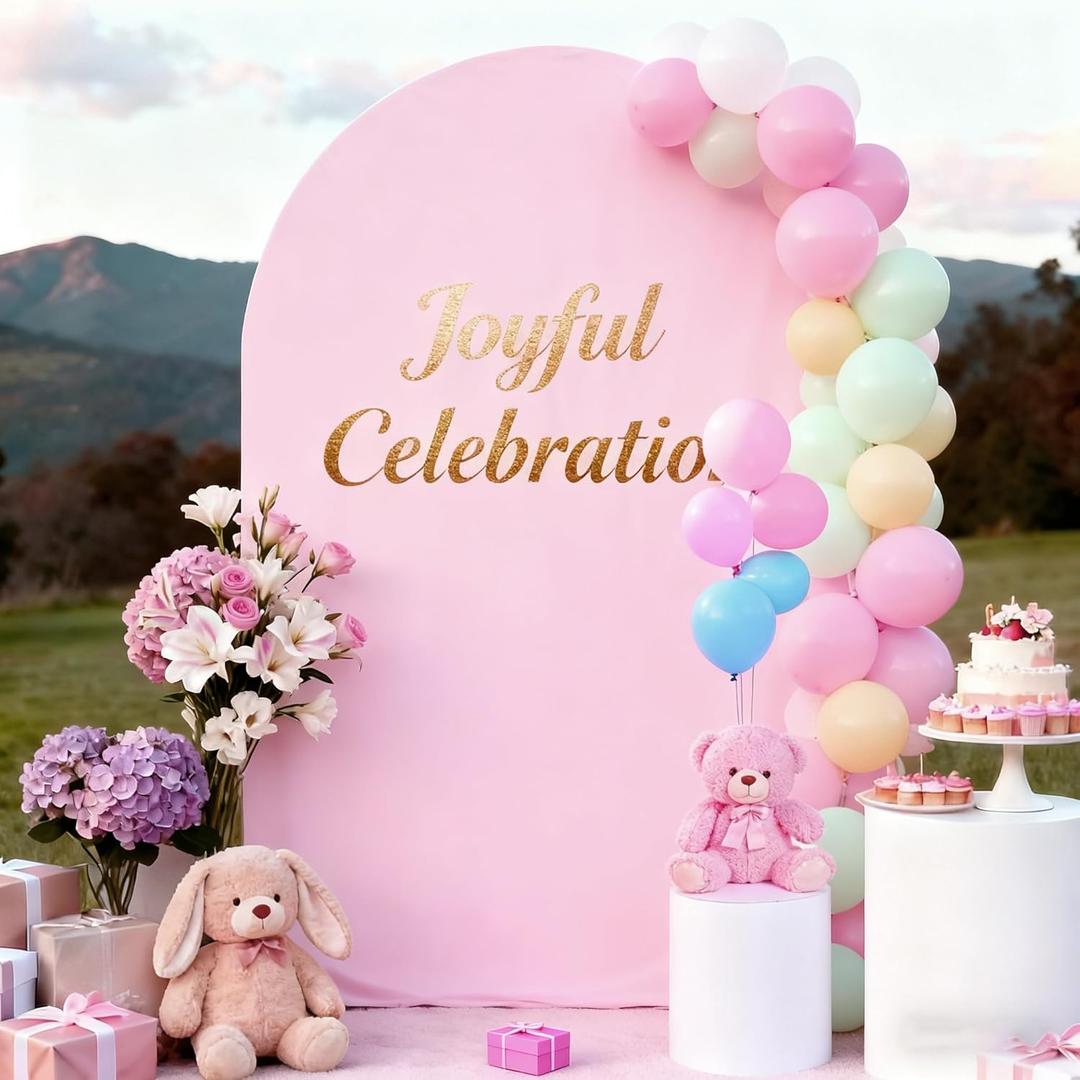7.2FT Baby Pink Arch Cover,Spandex Fitted Wedding Arch Stand Covers Round Top Chiara Backdrop Cover for Birthday Party Ceremony Banquet Decoration