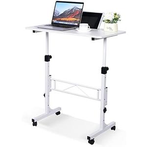 KLSMYHOKI Portable Standing Desk Adjustable Height, Small Computer, Laptop, Mobile Stand Up Rolling Desk with Wheels, Table for Home Office, 16"x31.5" Height 27"-43.5", White