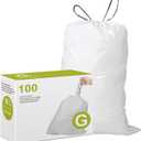 Code G Drawstring Trash Bags Compatible with simplehuman Code G | 8 Gallon 30L | 100 Count | 1.2 Mil | Heavy Duty White Custom Fit Garbage Liners (Pack of 1)