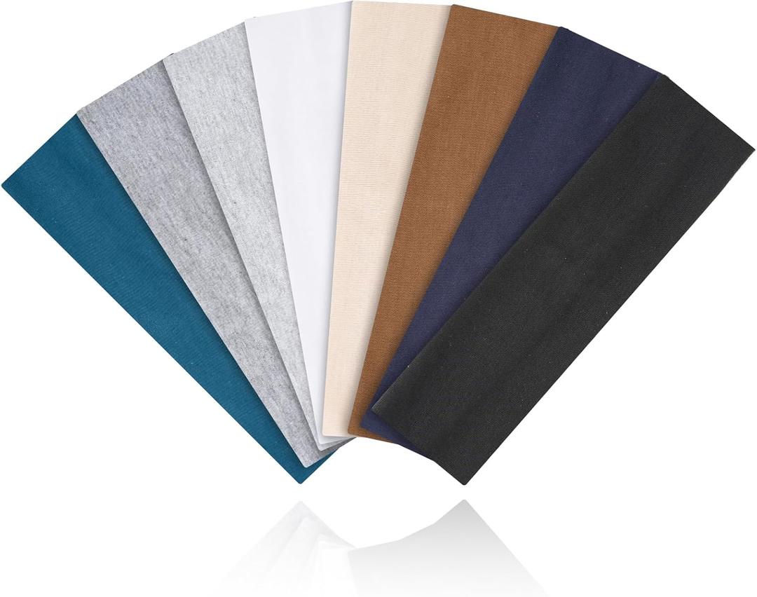 Buyisgle Workout Headbands for Women Non Slip - 8PCS Elastic Sport Head Bands for Women's Hair, Sweat Headband for Athletic Yoga Running Gym (Blue, Dark Gray, Light Gray, White, Khaki, Brown, Navy, Black)