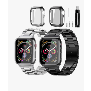 Stainless Steel Band and Case Compatible With Apple Watch Iwatch Ultra Series 10 9 8 7 6 5 4 3 2 1 SE 49mm 45mm 46mm 44mm 42mm 41mm 40mm 38mm,Men Women Classic Classy Metal Business