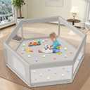 Hiaksedt Large Baby Playpen 65x65 Inch, Play Pens for Babies and Toddlers Hexagonal Type Baby Play Yards for Indoor & Outdoor with Breathable Mesh Anti-Fall (Grey)